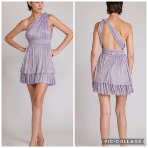 Sabina Musayev Dress NWT Chicago One Shoulder Pleated Metallic in Lilac Medium